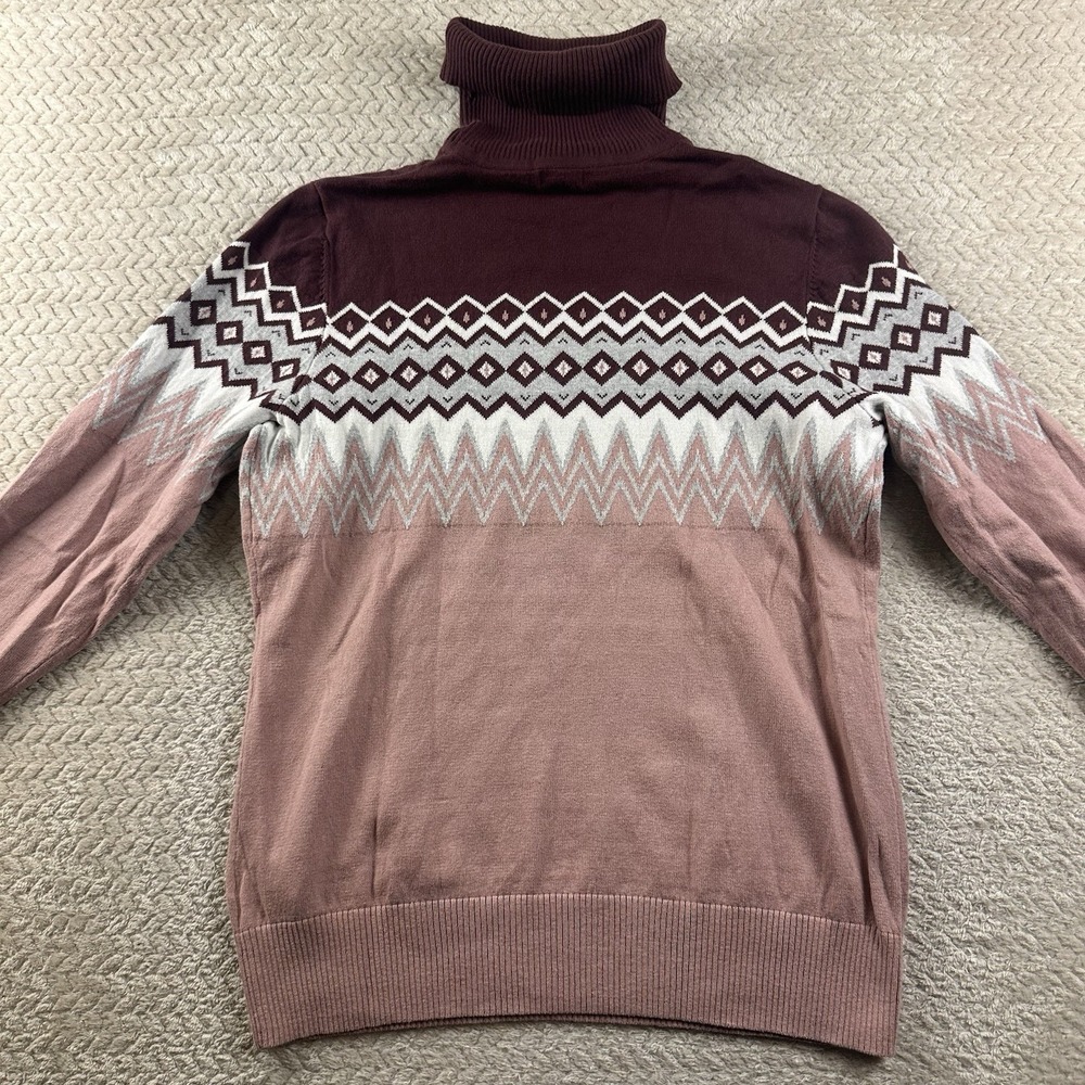 L.L. Bean Women's Fairisle Soft Cashmere Cotton Turtleneck‎ Sweater Large Cabin - Picture 5 of 10